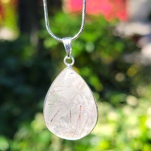 Tourmalated Quartz Tear Drop Pendant